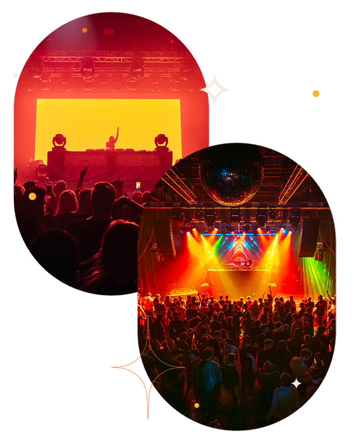 Foto z koncertu, obsahující techniku k pronájmu